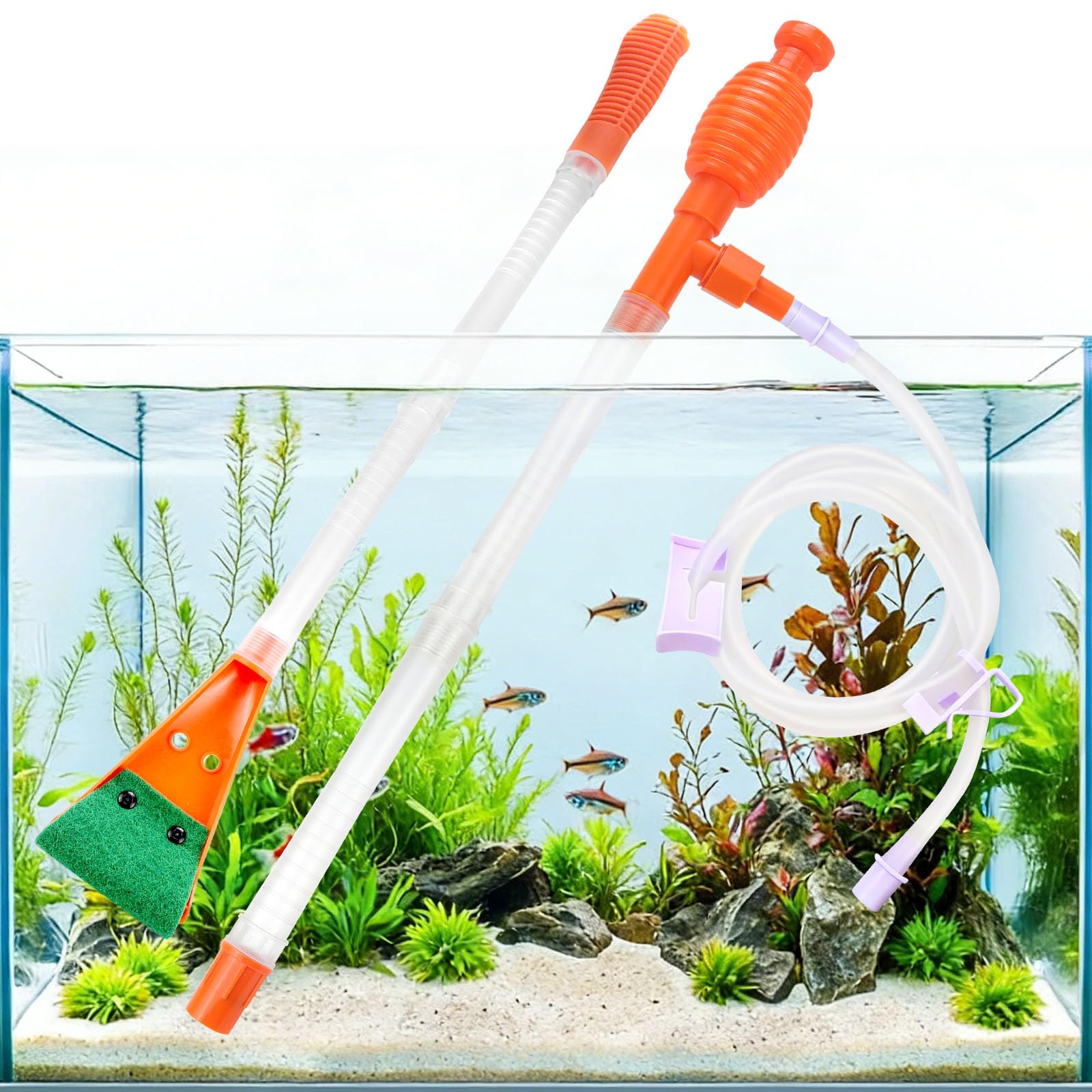 QZQ Fish Tank Syphon Cleaning Kit Super Strong Fish Tank Siphon With Double Sponge Algal Scraper Aquarium Cleaning Kit For Fish Tank Aquarium Gravel Cleaner