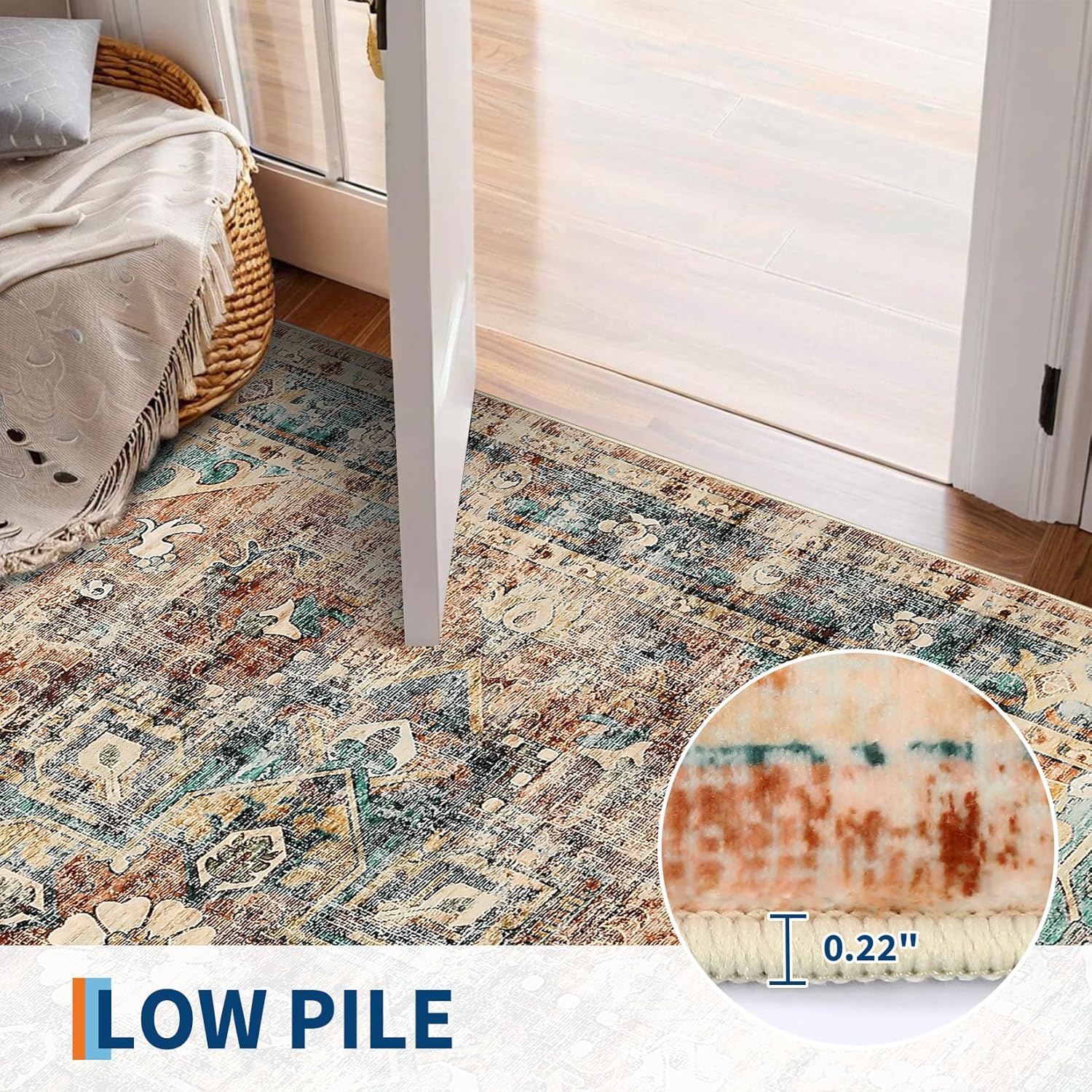 GarveeHome 8x10 Washable Vintage Living Room Area Rug: Vintage Machine Washable Area Rug for Living Room Indoor Large Non-Slip Bedroom Carpet Low Pile Stain Resistant Dining Room Carpet Green&Brown - Image 7