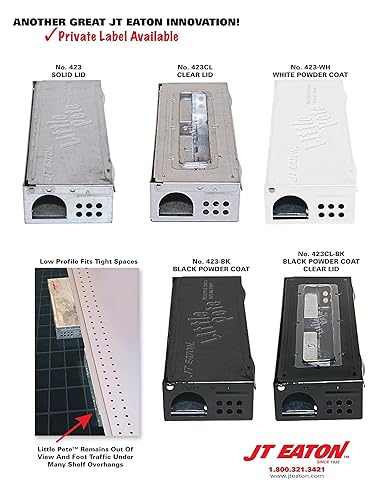 Miniatura 4 de JT Eaton 420-BK - Trampa para ratones repetidor de bajo perfil con tapa sólida, acabado de recubrimiento en polvo negro, control de plagas sin cebo
