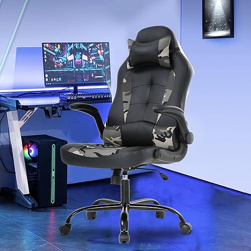 Miniatura 2 de PayLessHere Silla de escritorio para videojuegos, silla de oficina ergonómica con soporte lumbar, reposabrazos acolchados, reposacabezas ajustables,