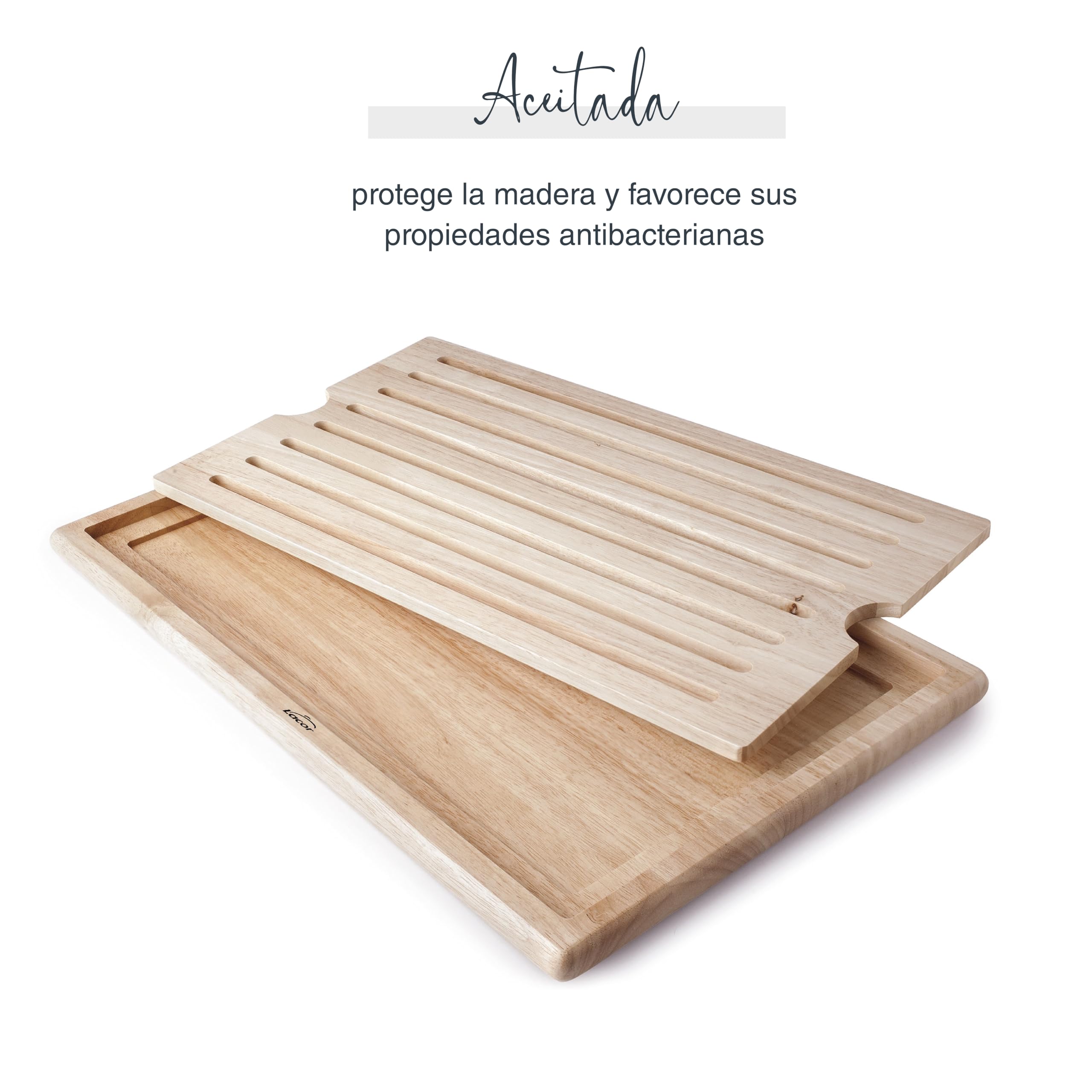 Lacor 60486 - Tabla Cortar Cocina, Tabla de Corte de Pan, Bandeja Recoge