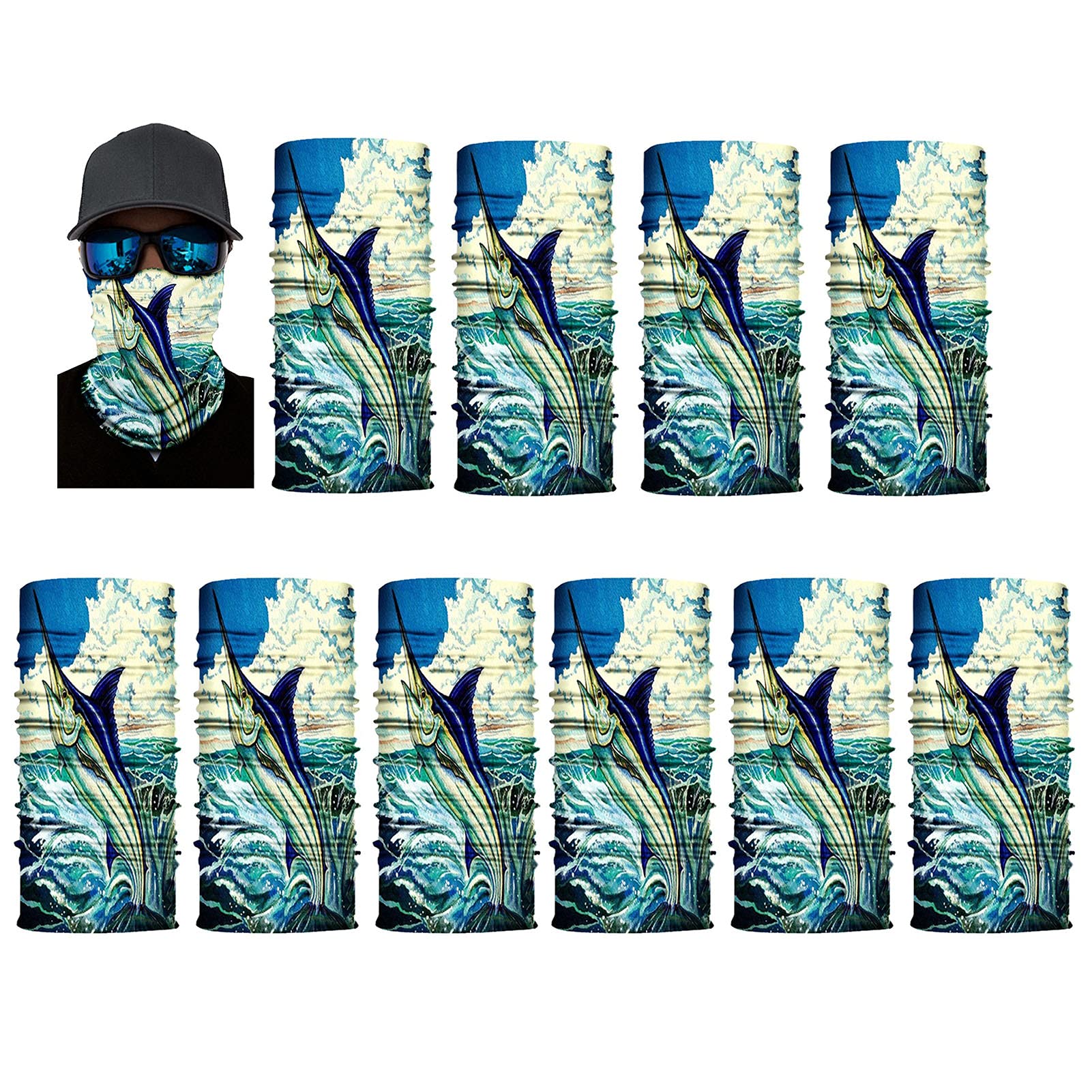Lot de 10 cagoule multifonction pour homme et femme, thème océan 3D, bandeau bandana, écharpe, tube, résistance aux UV, sans couture (10 pièces)