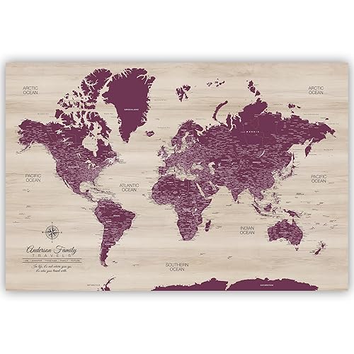 Vista 17 de Holy Cow Canvas Personalized Push Pin Map of the World on Canvas, World Map Pin Board, World Travel Map with Pins to Mark Places, Push Pin World Map