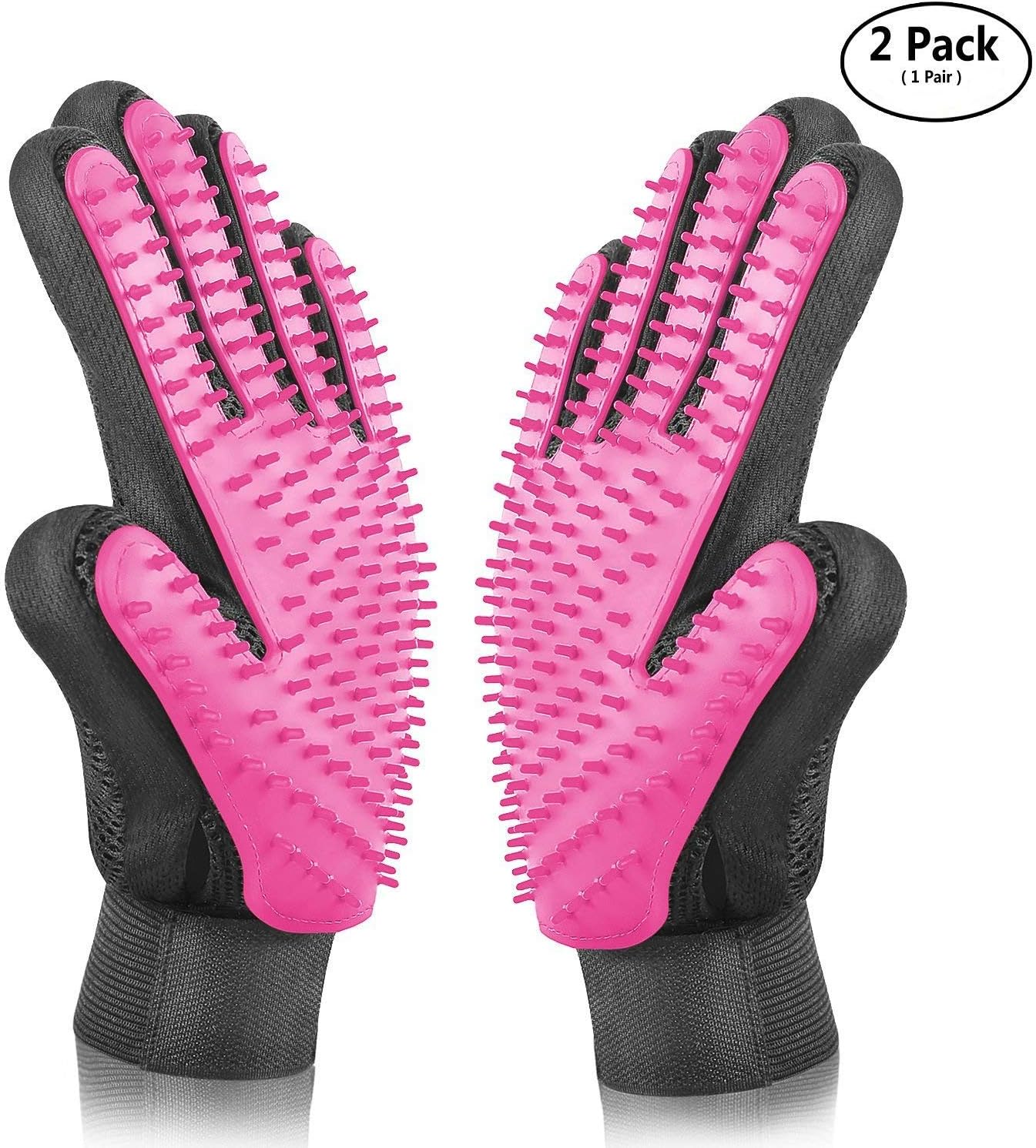 ASENKU Pet Grooming Gloves Breathable & Comfortable for Cats, Dogs Washing Deshedding Massage Black & Red 1 Pair of Gloves