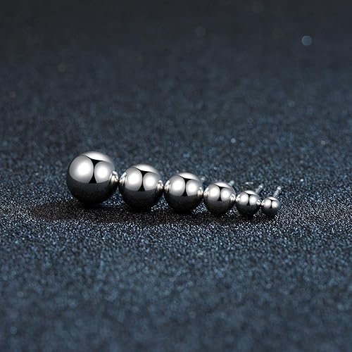 Miniatura 4 de Aretes de bola de plata de ley chapados en oro blanco de 18 quilates, opciones de 0.118in a 0.394in, joyería hipoalergénica simple pulida
