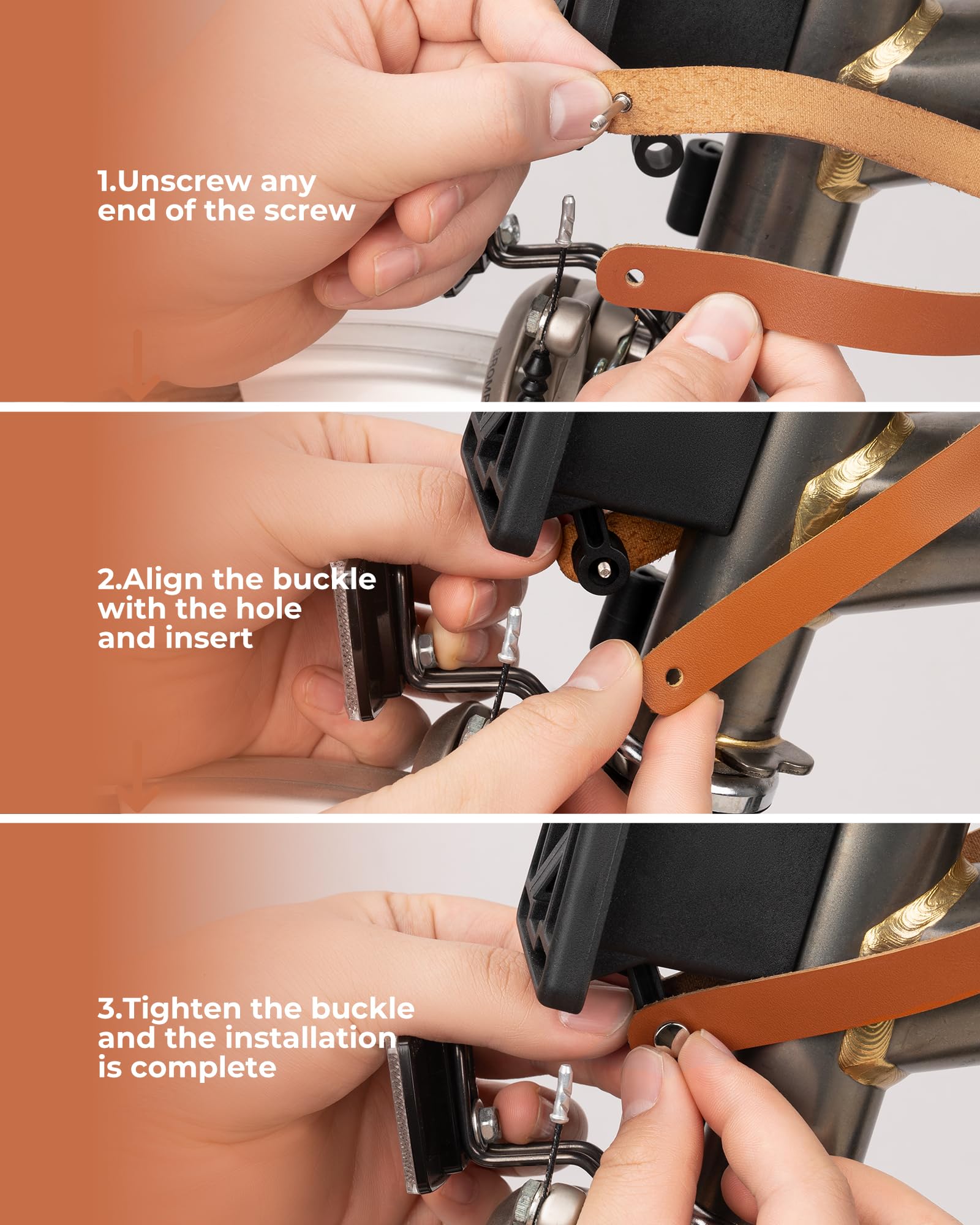 ROCKBROS Cintura in Pelle Sgancio Rapido per Borsa Brompton, Rame antico/Marrone