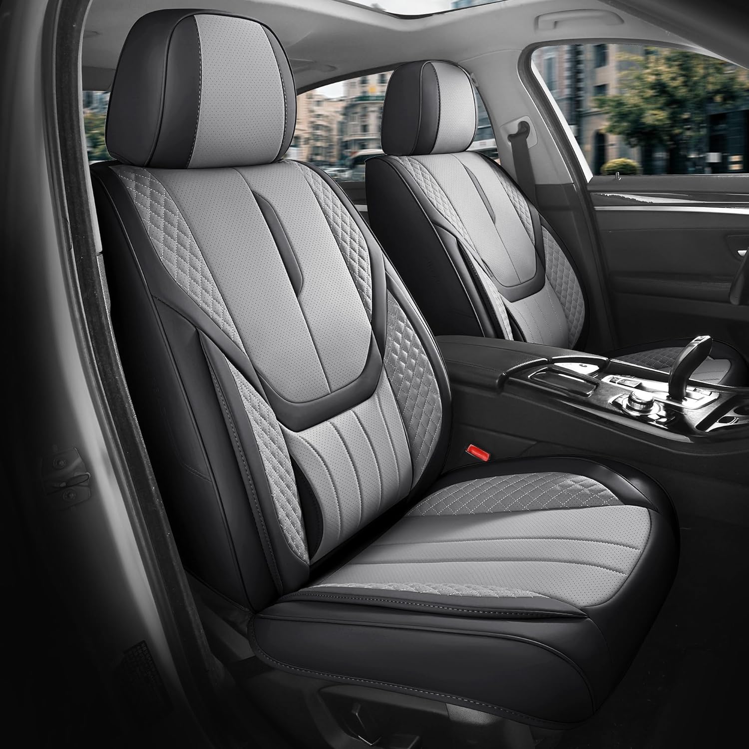 Car Seat Covers Full Set - Universal Seat Covers for Cars SUV Truck – Faux Leather Automotive Seat Covers, Breathable & Waterproof Front and Rear Seat Protectors, Fit for Most Cars-BlackGrey Full-Set BlackGrey