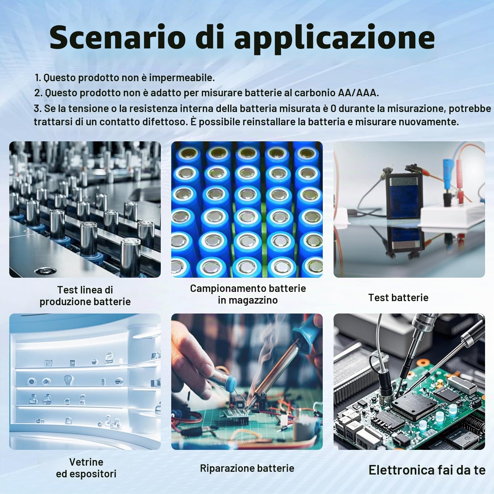 DEWIN Tester di resistenza interna della batteria,Tester di tensione e resistenza interna per batterie al litio Tester Batteria Applicabile a batterie al litio, al piombo, al carbone,ecc.
