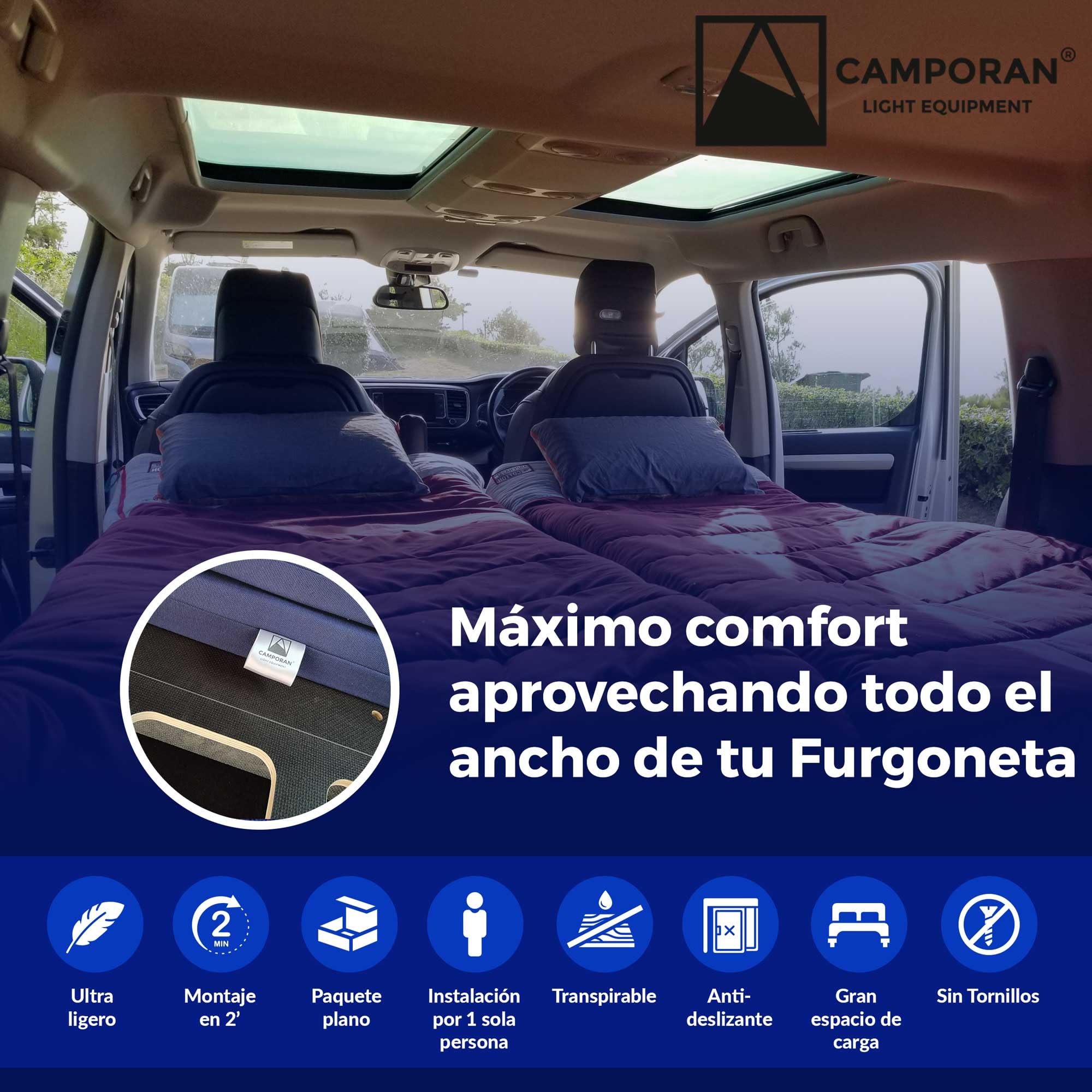 Cama Camper para Furgoneta PEQUEÑA con Colchón Plegable, Kit Camper Básico para Furgo, Cama Desmontable Fácil Montaje