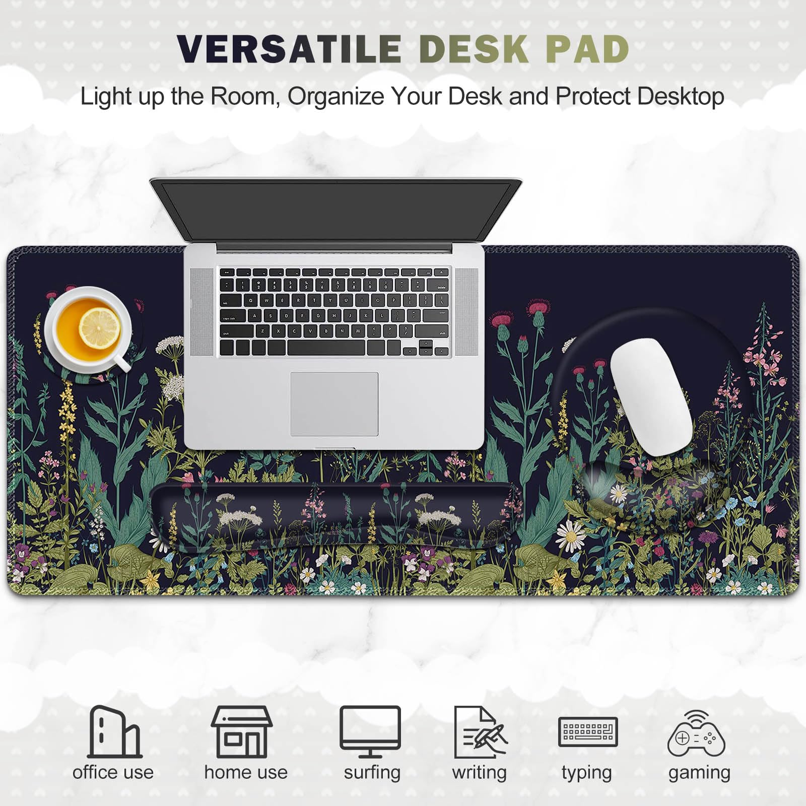 ToLuLu Tappetino da scrivania, grande tappetino per mouse XXL con supporto per il polso, tappetino per mouse 4 in 1, tappetino per mouse ergonomico con poggiapolsi + poggiapolsi per tastiera,