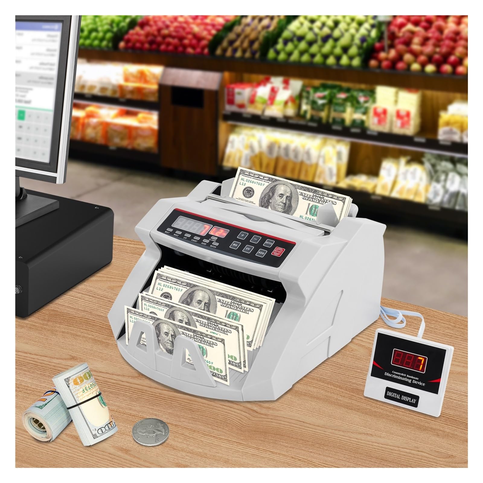 Compteur d'argent, Compteur d'argent 4 en 1, détecteur de billets et devises portable 900 billets/min for les banques