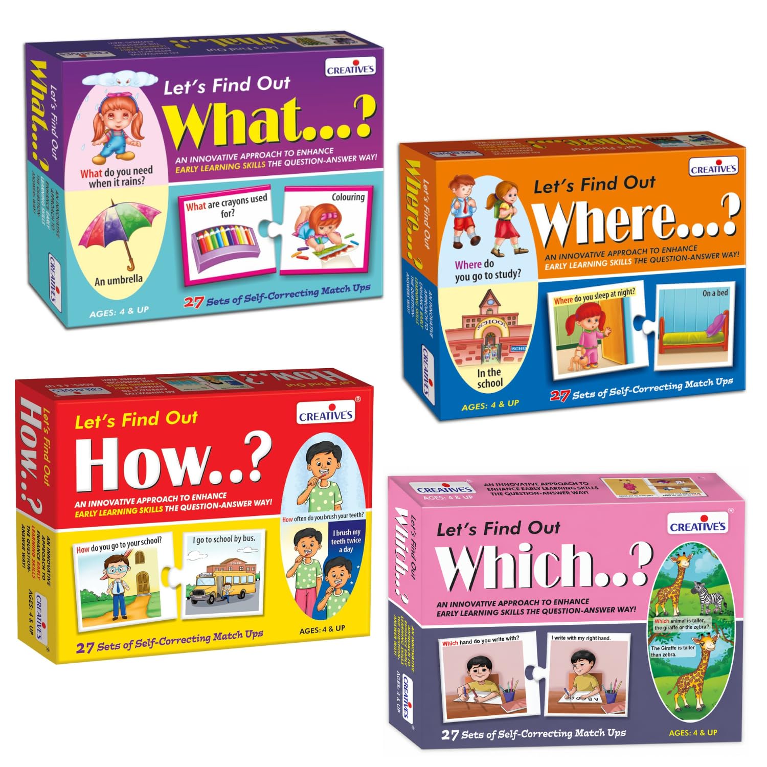 Creative's WH Questions Combo Pack for Kids Age 4+| What? Where? Which? How? |4 Educational Learning Games | 108 Self-Correcting Match-Up Puzzles | Preschool Learning Games | Language & Reading Skills-picture-18