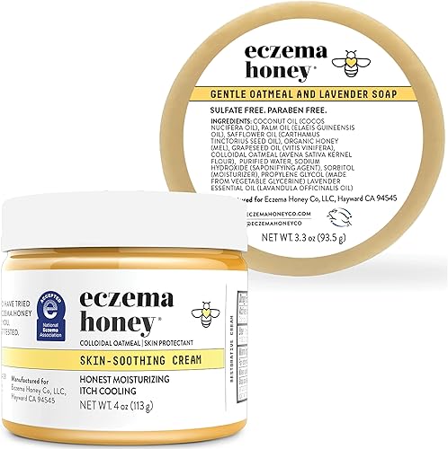 ECZEMA HONEY Crema calmante original para la piel, jabón de avena y lavanda, paquete para pieles secas y sensibles - Libre de crueldad