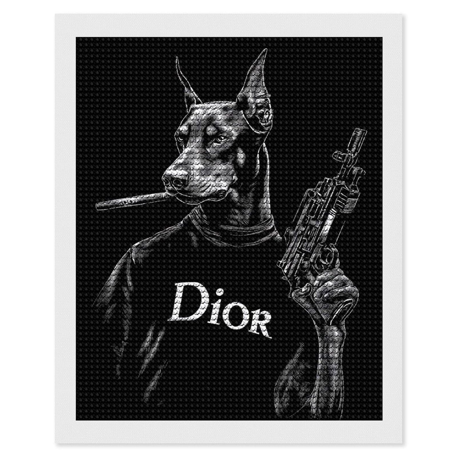 Junmoney Doberman with Cigar and Gun Diamond Painting Kit 16"x20", Easy Handmade Project, Cosy Home Accent, for Craft Lovers, Holiday Gift Idea