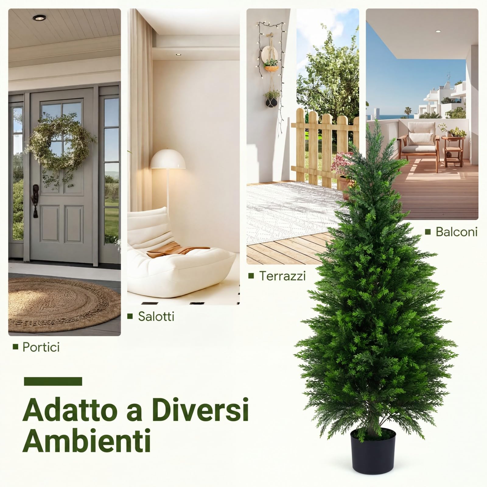 COSTWAY Set di 2 Alberi Artificiali di Cedro, Albero Artificiale in Vaso con Cemento e Fondo Rinforzato, Resistenti al Sole, Pianta Topiaria Finta da Interno e Esterno, per Casa e Ufficio (120 cm)