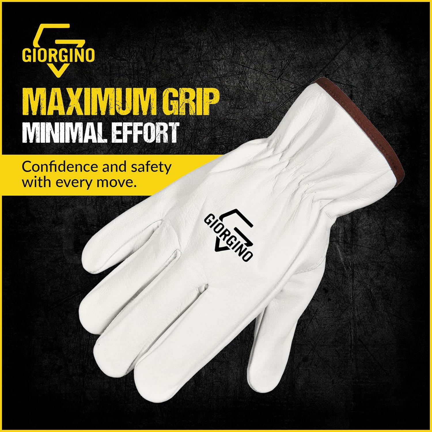 Giorgino 12 Pairs Leather Work Gloves Men with FREE Denim Apron, Heavy Duty Cowhide Driver Gloves Unlined Construction Gloves