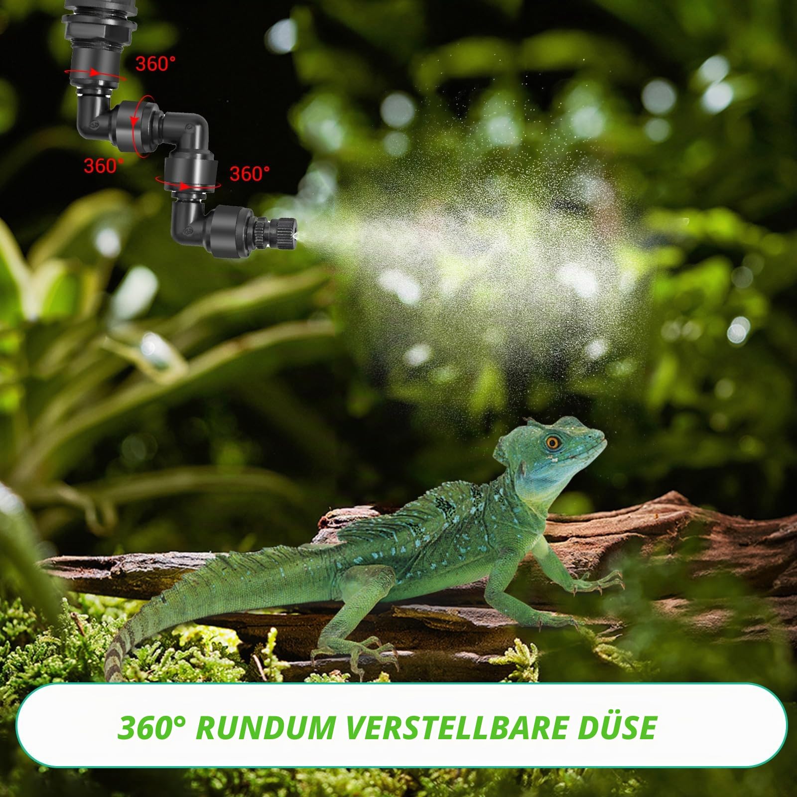 Nebel für Reptilien, Luftbefeuchter für Reptilien mit Timer und 4 Düsen um 360 ° drehbar, Luftbefeuchter für Amphibien, Reptilien, Pflanzen, Blumen