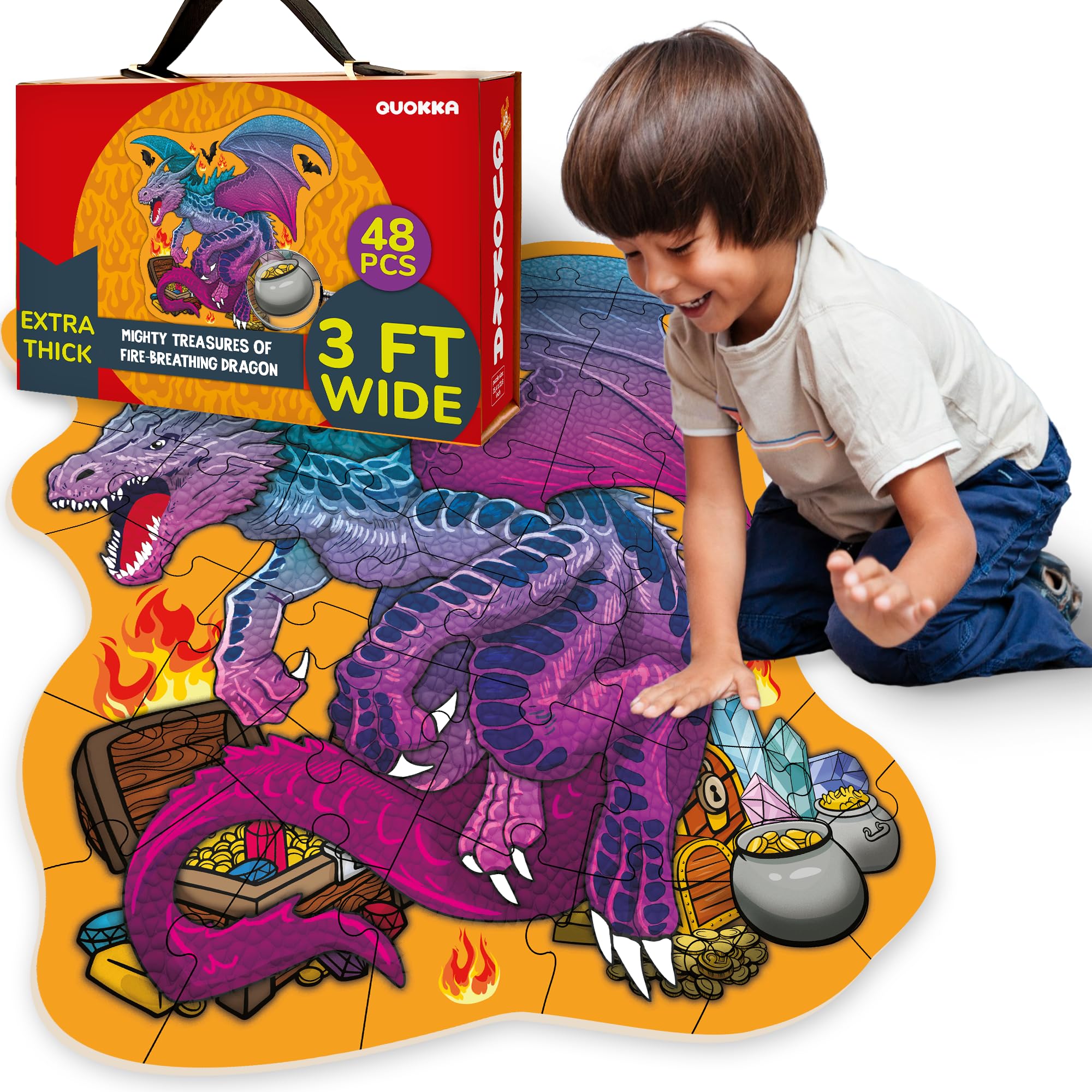 QUOKKA Giant Floor Puzzles - 2x3 Feet 48 Piece Puzzles - Shaped Large Educational - Dragon Activity Game Toy