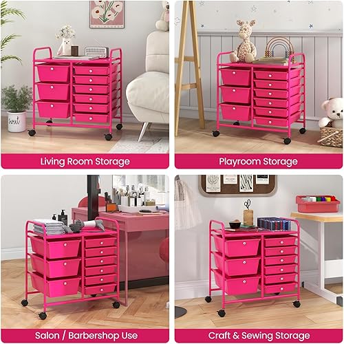 Vista 38 de Giantex - Carrito rodante, 10 cajones, organizador para aula, carrito de almacenamiento con ruedas para útiles escolares, de oficina, hogar, Negro