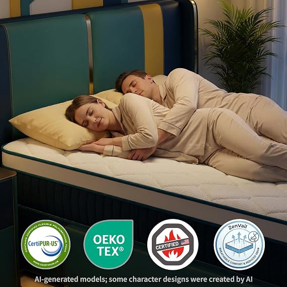Queen Mattress 12 Inch, Medium Firm Hybrid Mattress with Memory Foam and Pocket Springs for Motion Isolation, Edge Support, Enhanced Lumbar Support