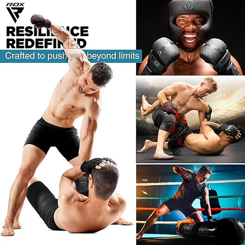 Miniatura 6 de RDX Guantes MMA Sparring Grappling, guantes híbridos de palma abierta para artes marciales para hombres y mujeres, soporte de muñeca de cuero Maya,