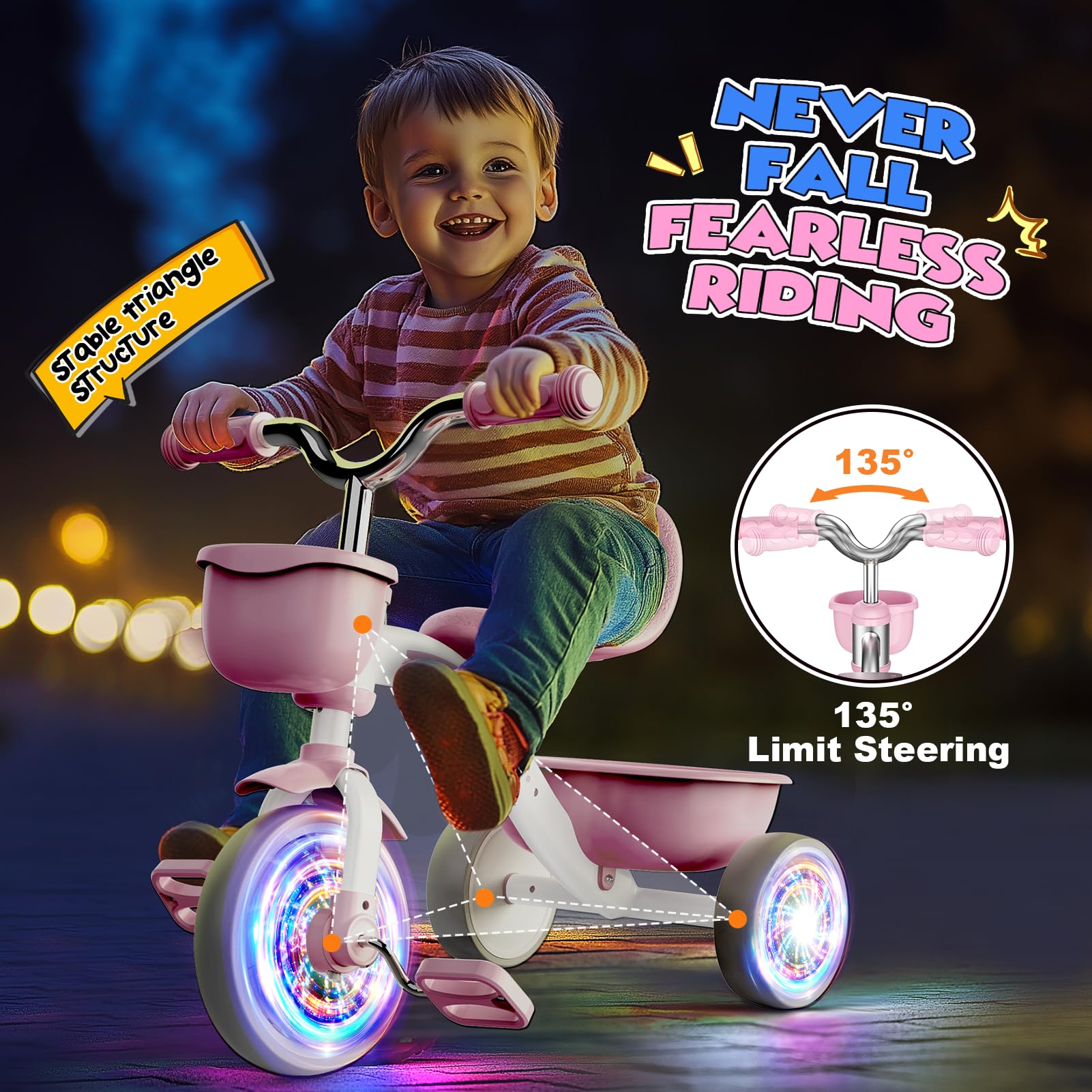Braxel Triciclo Bambina per 2 3 4 5 Anni, Triciclo Evolutivo da 1 a 5 Anni con Cestello Portaoggetti, Adatto Come Regalo per Bambini, Rosa