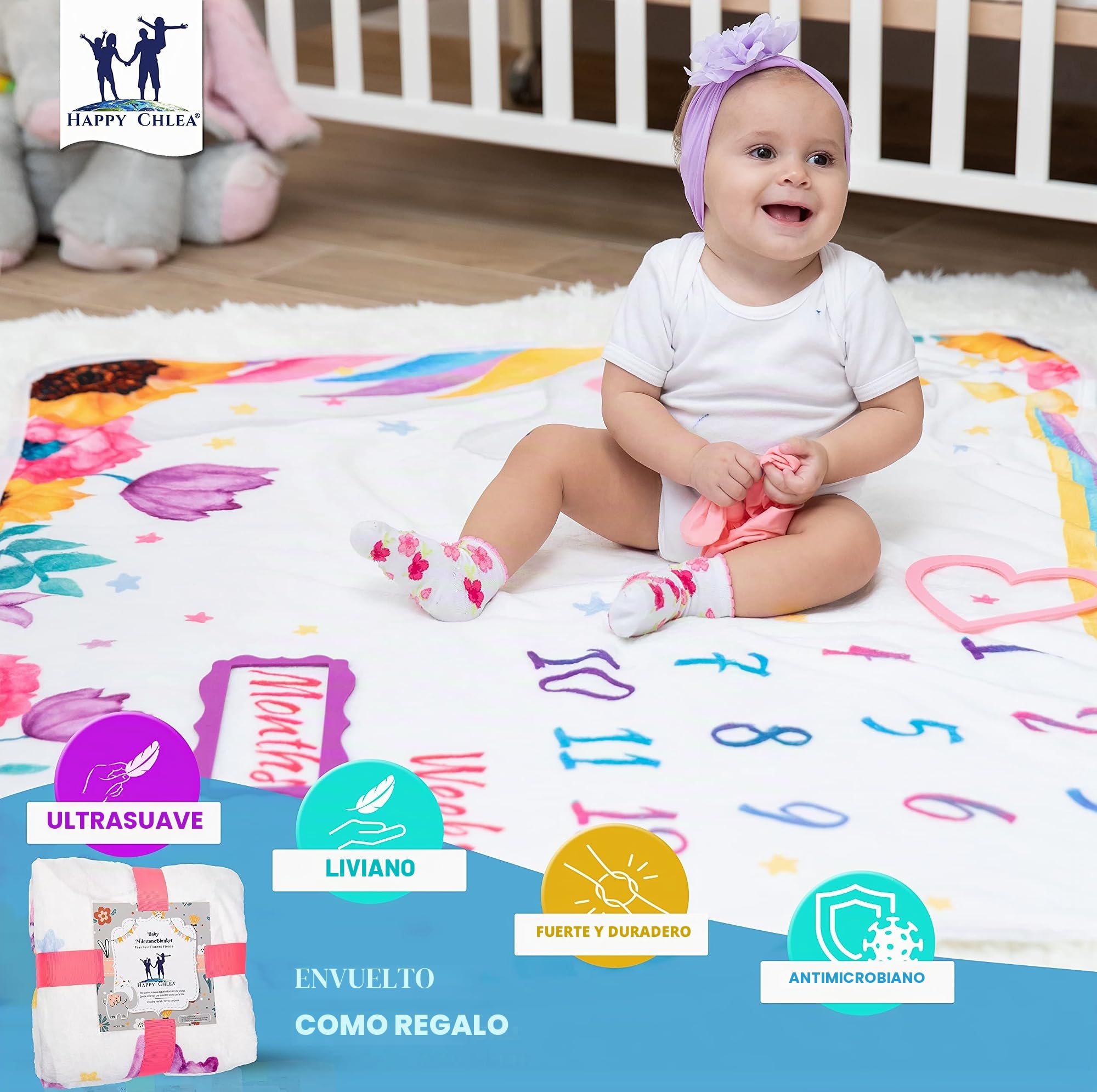 Happy Chlea® Manta Meses Bebé, Regalo de Nacimiento Original para Recién Nacido - Manta Fotográfica Infantil - Idea de Regalo Personalizados para Futuras Mamás - Certificado (Unicornio)