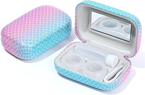 Miniatura 8 de Muf Funda para lentes de contacto con escamas de pescado, kit de viaje portátil para lentes de contacto con espejo, contenedor, pinzas, botella de