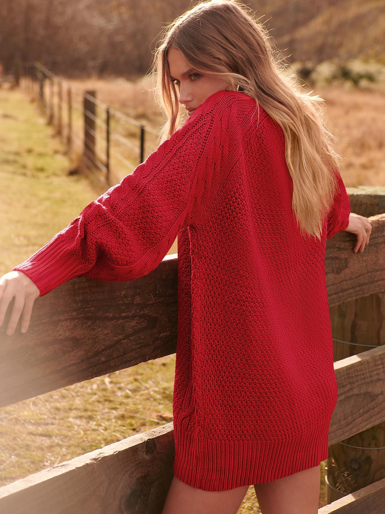 ANRABESS Womens Sweater Dress Oversized Cable Knit Chunky Long Sleeve Short Dresses 2025 Fall Outfits Vacation Winter Clothes: Red X-Large