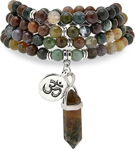 Natural Japa Mala 108 Beads Bracelet Necklace Meditation Accessories with om Chr