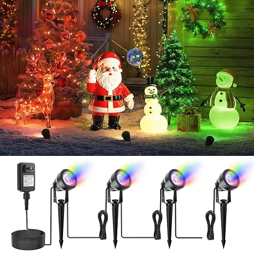 APONUO Halloween Lights Outdoor, RGB Color Changing Low Voltage Landscape Lights with Transformer, IP65 Waterproof Remote Control, Halloween Spotlights for Garden, Pathway, Yard, Tree, Wall (4 Pack)