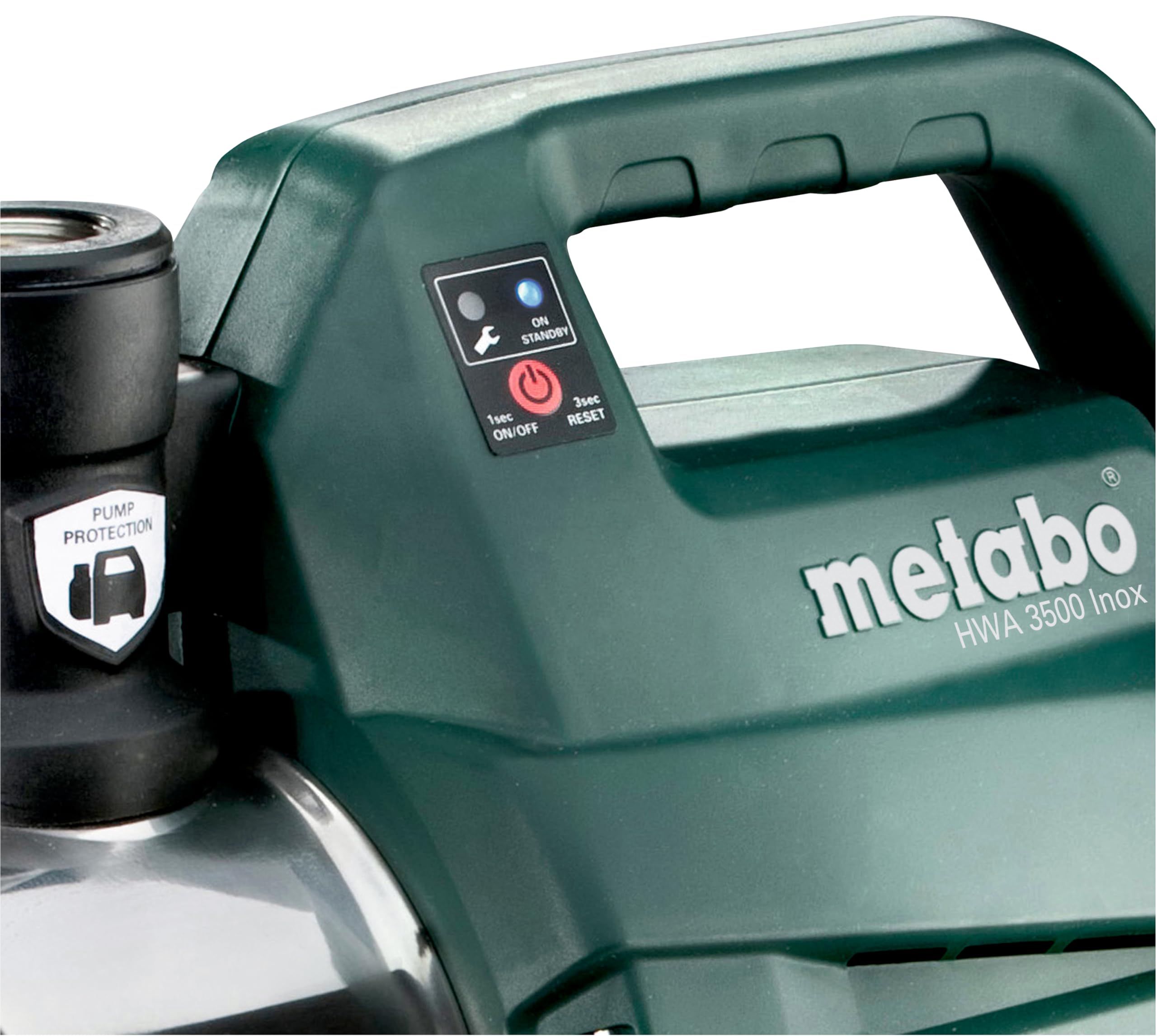Metabo Hauswasserautomat HWA 3500 Inox – 600978000 – Wasserpumpe mit 3500 l/h Fördermenge – Ideal für 1-2 Regner – 1100 W, 4,5 bar, 45 m Förderhöhe