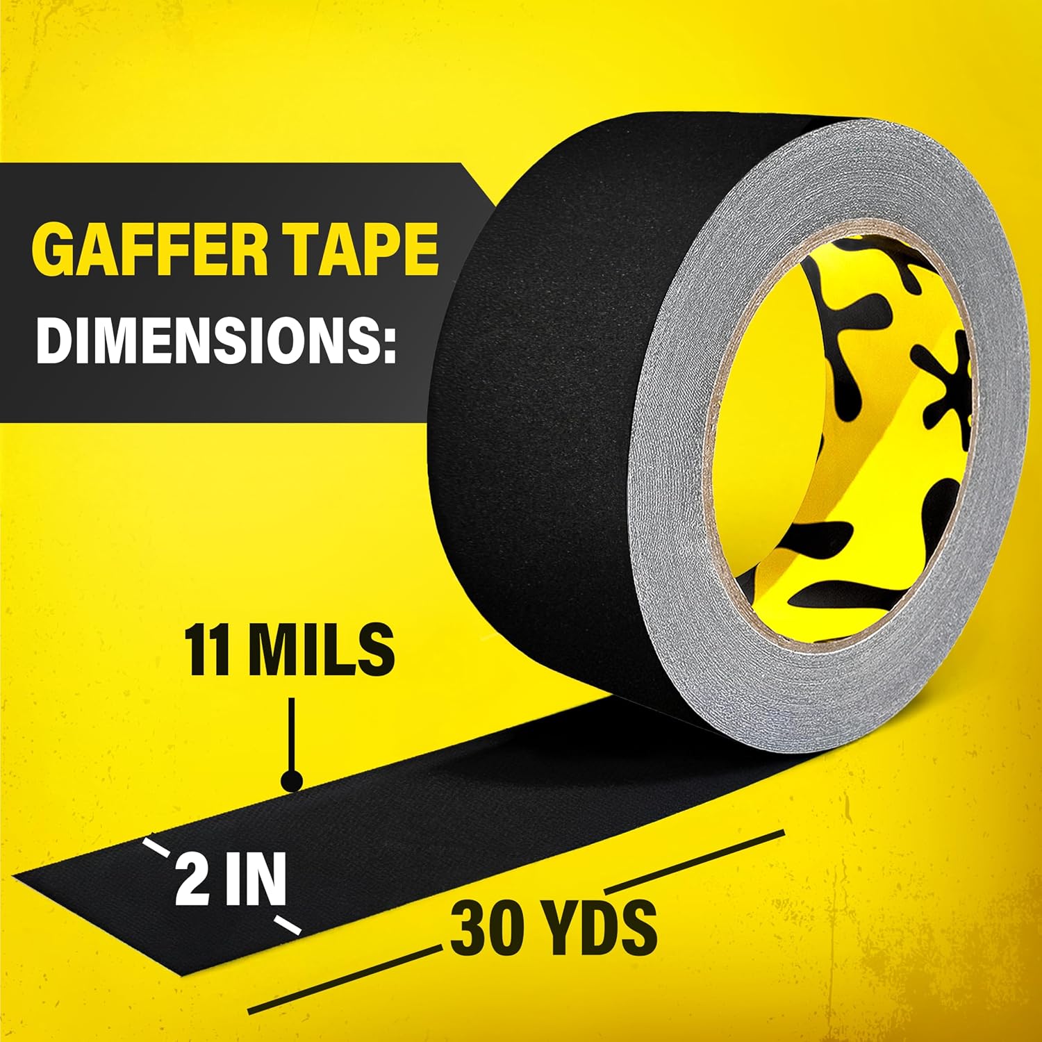 Black Gaffers Tape 6 Pack - 2 inch x 30 Yards - Non-Reflective, Easy Tear, Waterproof, No Residue, Gaff Tape for Electrical Cords, Photography, Stage Setup - Multipurpose