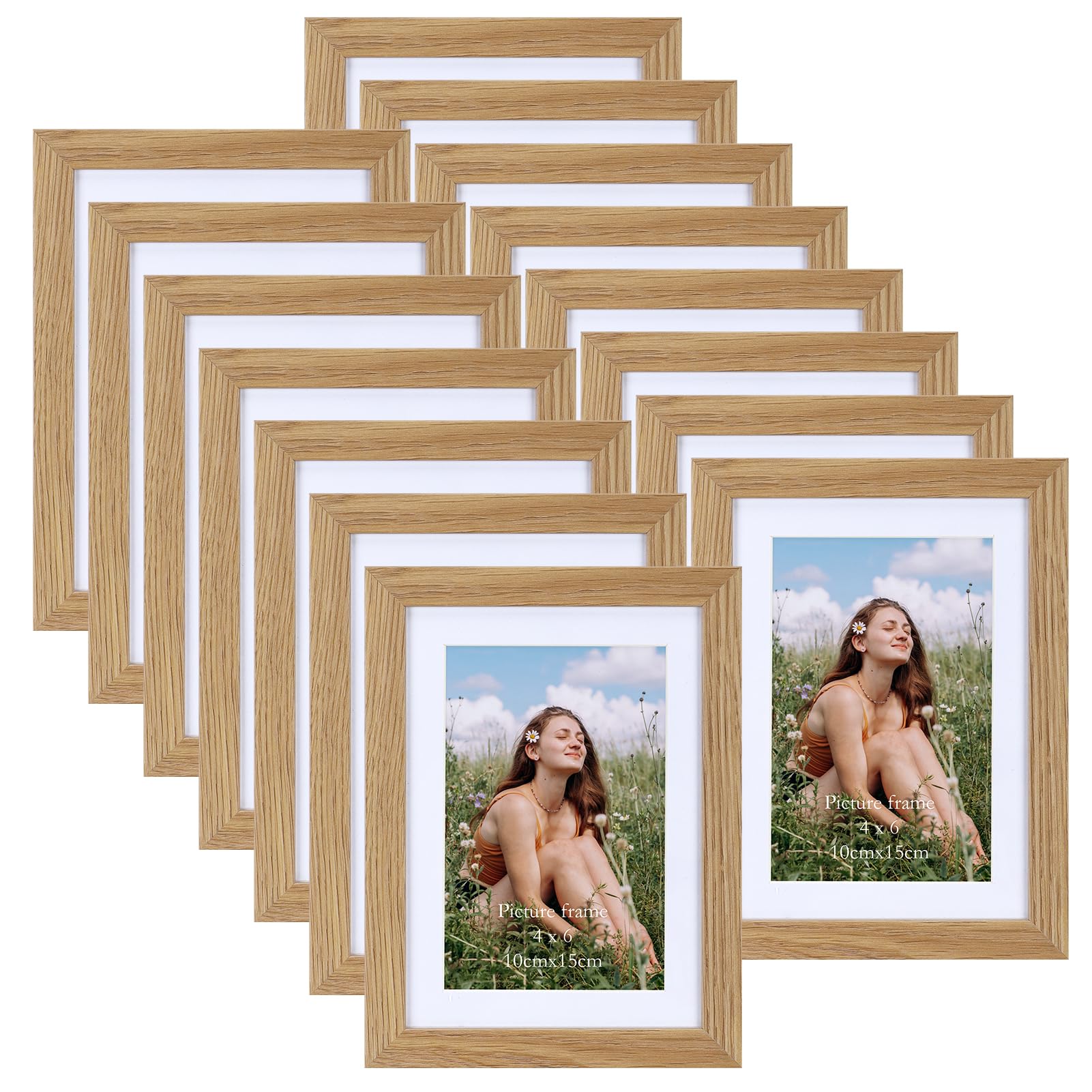 Cadres photo 10x15 en bois naturel avec passe-partout lot de 15 pces