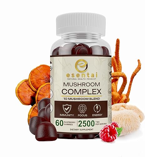 Miniatura 1 de Gomitas de suplemento de hongos orgánicos - Impulso de inmunidad, energía natural, apoyo cerebral y de memoria - Mezcla de 10 hongos - 60 gomitas -