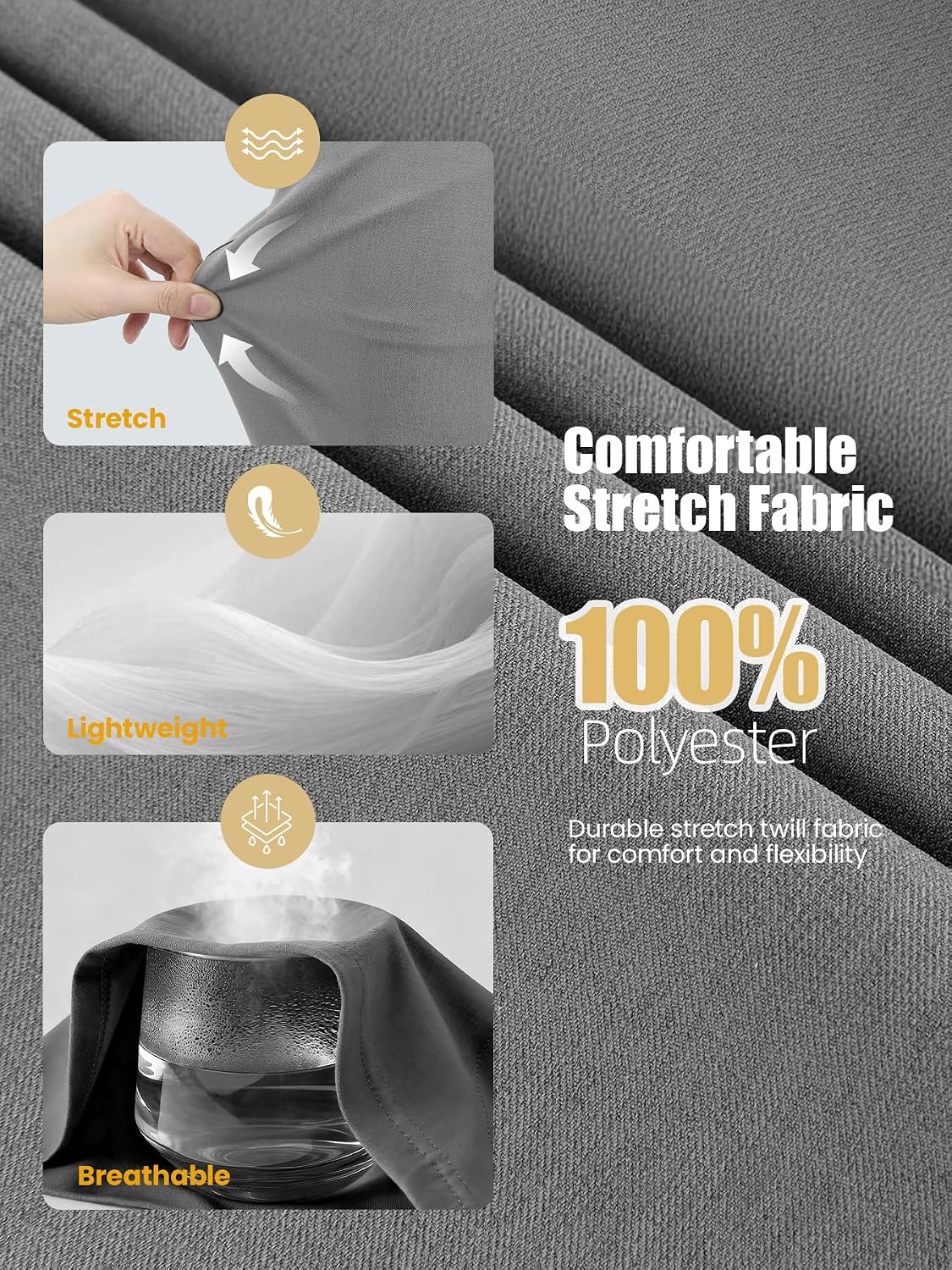 Men's Golf Pants Stretch Casual Dress Water-Resistant Pants 30"/32" Elastic Waist Breathable Work Travel Pants