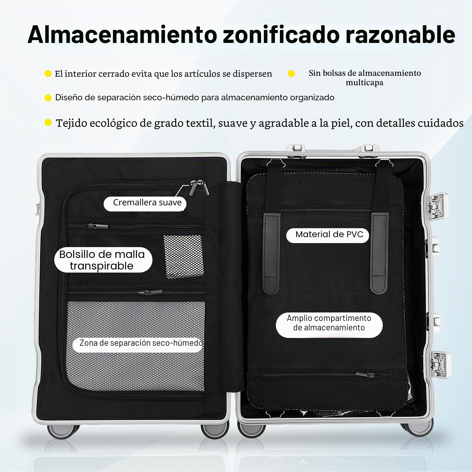 Simcat - Equipaje de mano de aluminio con ruedas giratorias, aprobado por aerolíneas, ligero, con candado TSA y ruedas silenciosas, carcasa dura, para viajes de negocios, Silver, 20in/55cm,36L