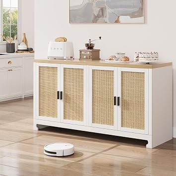 Rattan Buffet Cabinet, Accent Storage Cabinet, Sideboard Buffet Cabinet with Storage, Modern Console Coffee Bar Cabinet for Living Room, Dining Room, Hallway