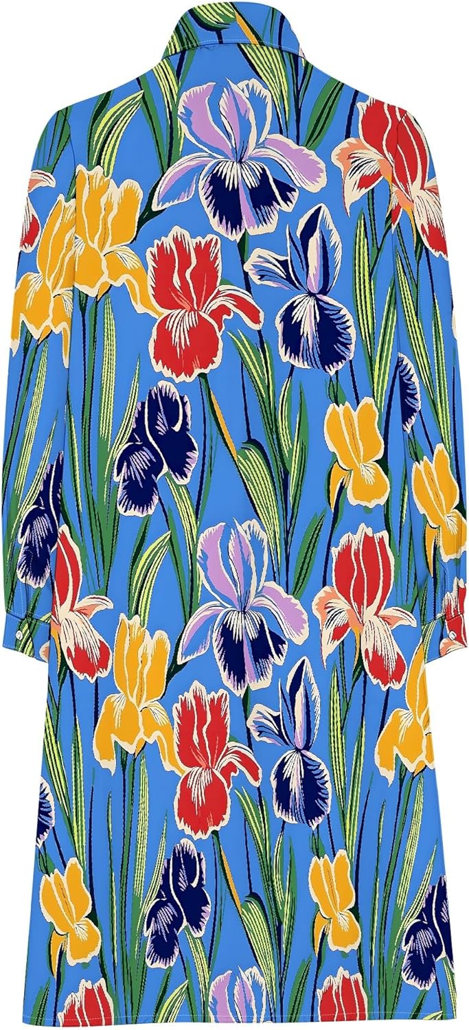 Shirt Dresses for Women 2025 Summer Long Sleeve Casual Plus Size Floral Printed Beach Vacation Dress with Pockets - Image 6