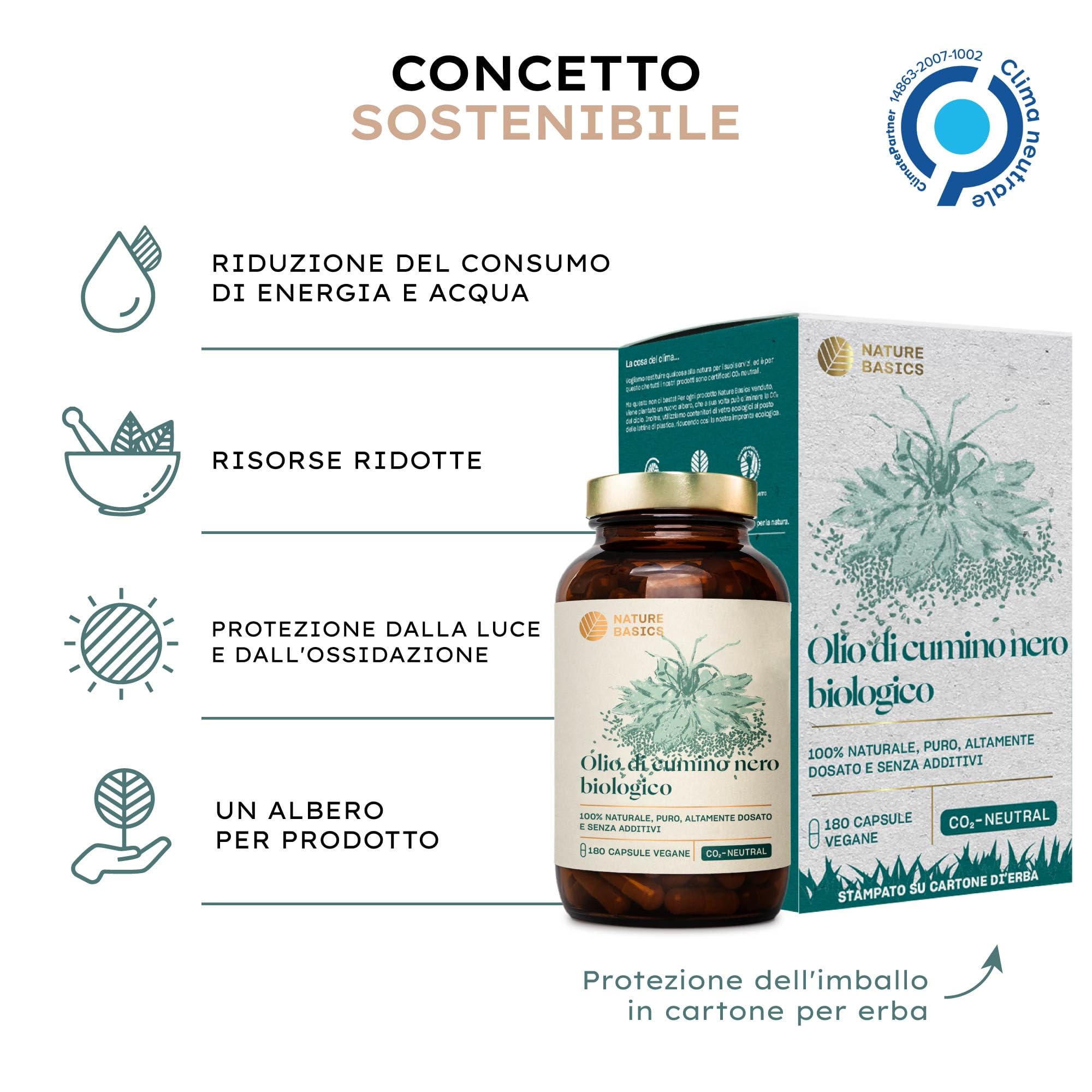 Olio di semi di cumino nero biologico - 180 capsule ad alto dosaggio / 500 mg di olio di semi di cumino nero biologico e 250 mg di acido linoleico per capsula/Vegano, certificato e sostenibile