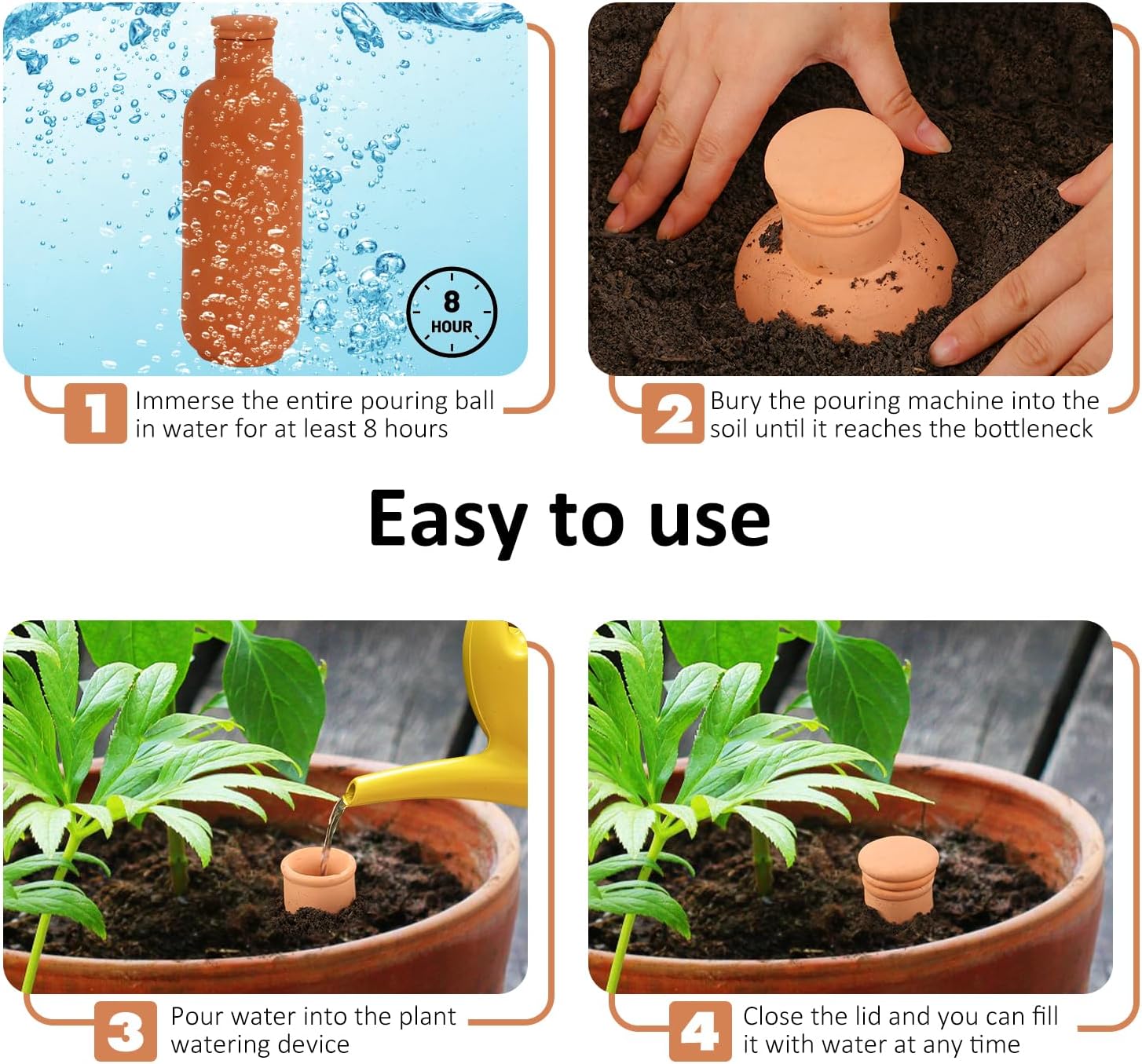 3pcs Terracotta Plant Watering Globes 3.5 * 10inch Terracotta Watering Pots Self Watering Planter 900ml for Indoor Outdoor Plants Clay Plant Watering Globes Planter Insert Watering Pots