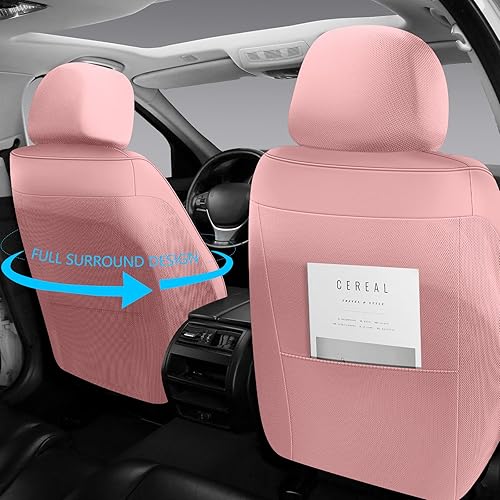 Miniatura 4 de Fundas de asiento que adaptan a casi todos los automóviles, camiones, sedanes y camionetas, de piel sintética impermeable y cobertura completa (rosa)