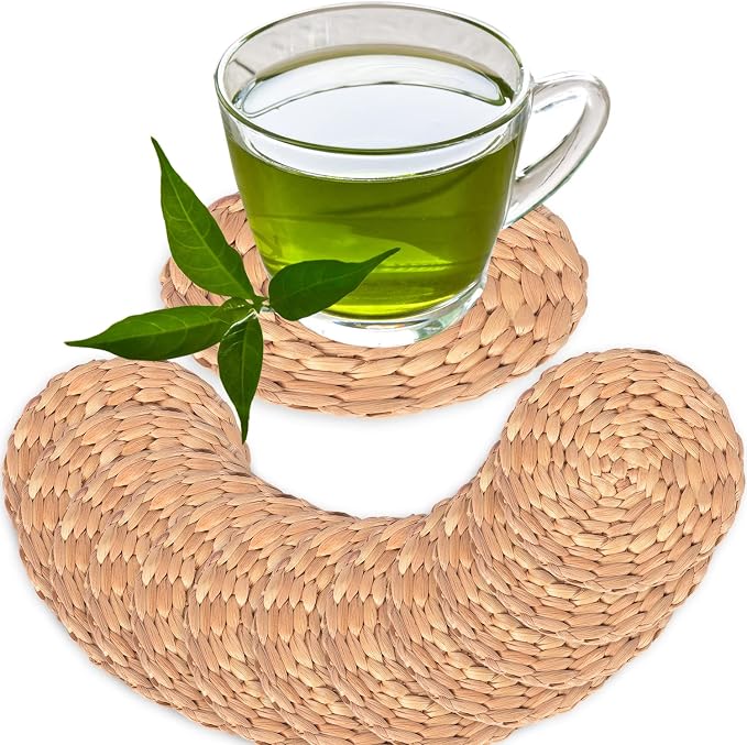 12pcs Coasters for Drinks, Water Hyacinth Coasters for Coffee Table, Porta Vasos para Mesa, Cute Coaster Set, Woven Coasters for Wooden Table, Drink Coasters for Tabletop Protection, 4 in Diameter