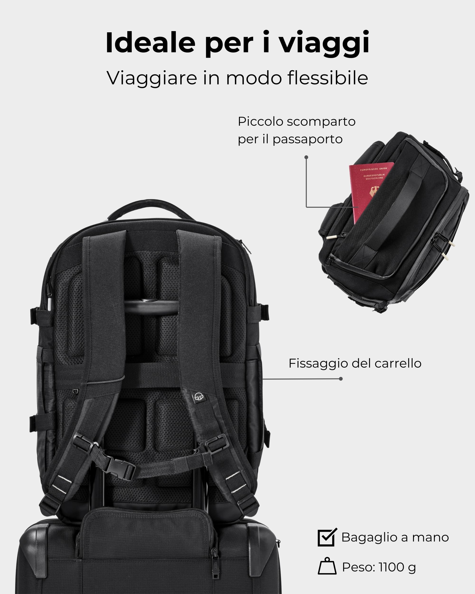 Johnny Urban Zaino Uomo Donna Nero - Jack - Zainetto Porta PC Da Lavoro Università Travel - Zaino Da Giorno Con Molti Scomparti - Idrorepellente
