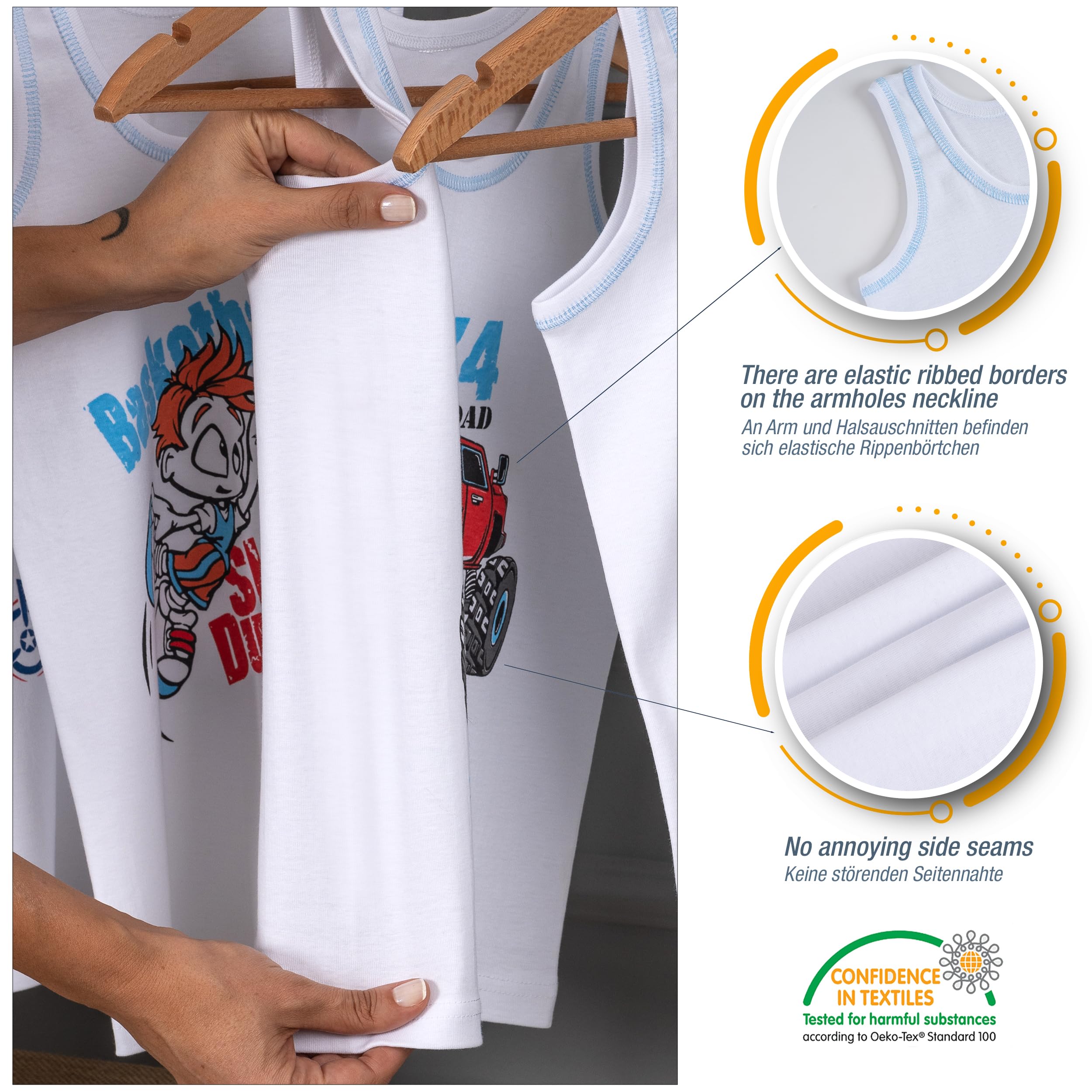 LOREZA ® 5 Pack Maillot de Corps garçon 100% Coton côtelé sans Couture latérale Débardeur