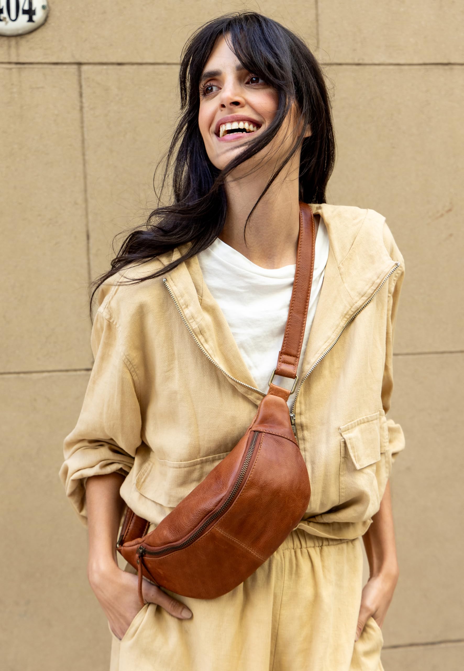 Gusti Leder Bauchtasche Cillian – Vintage Gürteltasche Leder Damen Herren vielseitige Hüfttasche Crossbody Bag aus Rindsleder für Alltag Reisen Festivals