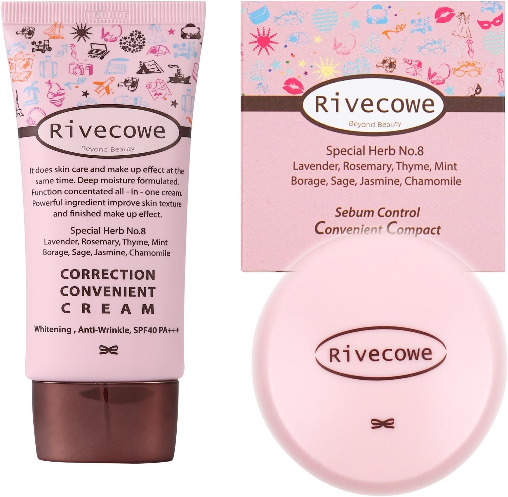 [ Rivecowe ] Correction Convenient (CC) Cream 1.35 Fl.Oz + Sebum Control Convenient (CC) Compact 0.31Oz 1 set