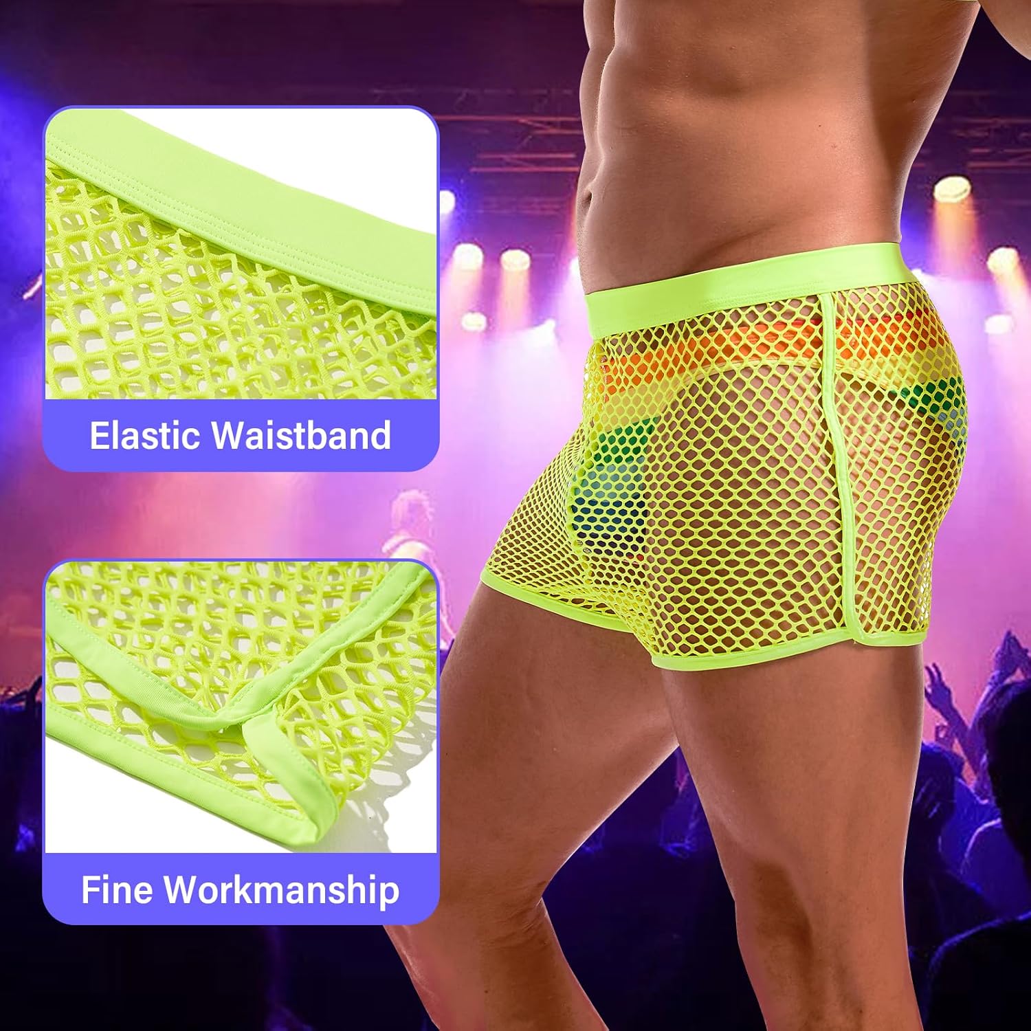 AMY COULEE Mens Fishnet Shorts See Through Openwork Boxers Sexy Mesh Booty Shorts - Image 4