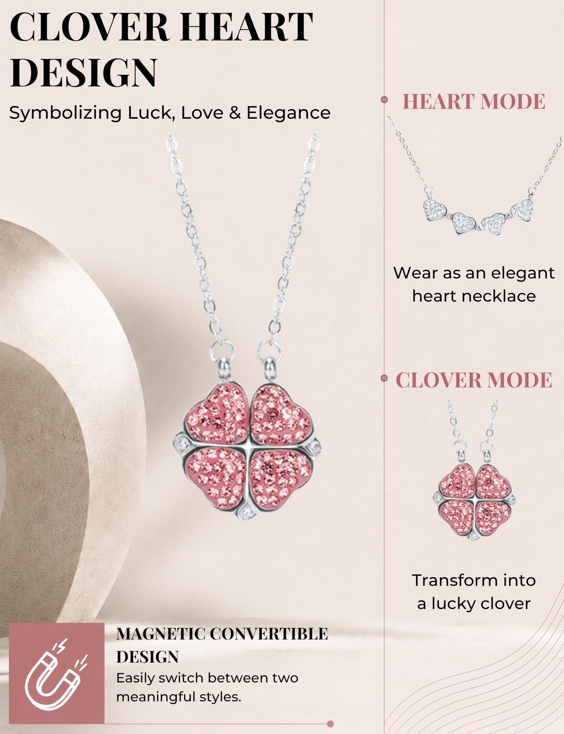 L'adoro Clover Heart damski naszyjnik ze stali nierdzewnej 316L z cyrkonią