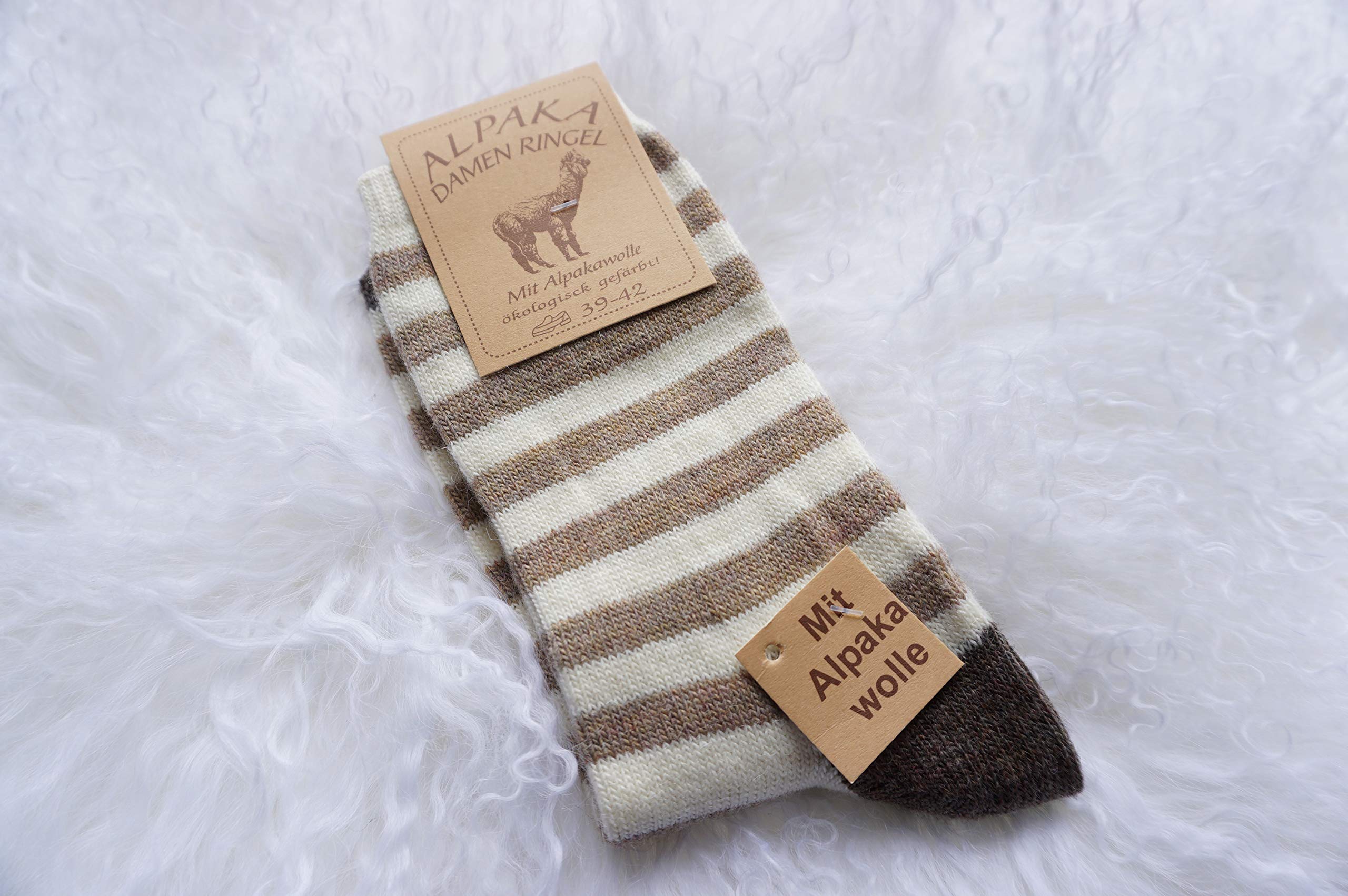 Milabert Unisex Brown White Genuine Luxurious Handmade Women's Alpaca Wool Socks | Slipper Socks | Striped Alpaca Fleece Socks Active (Brown/White, 5.5-8)